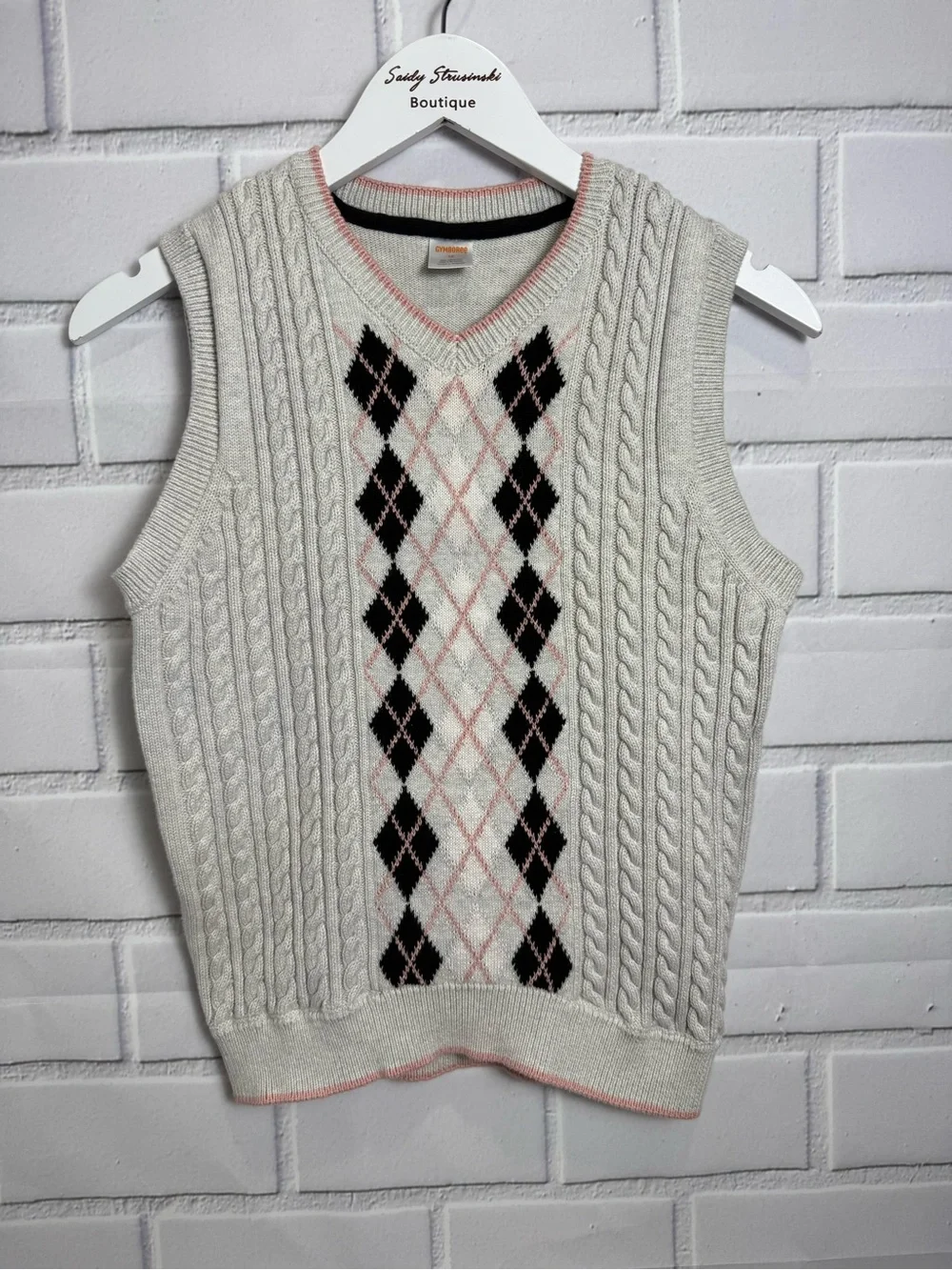 Gymboree Boys Cable Knit Argyle Sweater Vest Size 12 100% Cotton